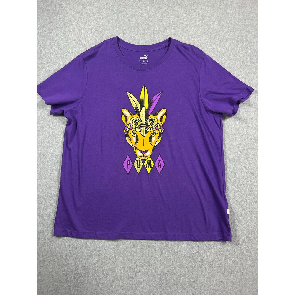 Puma T-Shirt Women's Size XL Purple Crew Neck Mardi Gras Graphic NWT